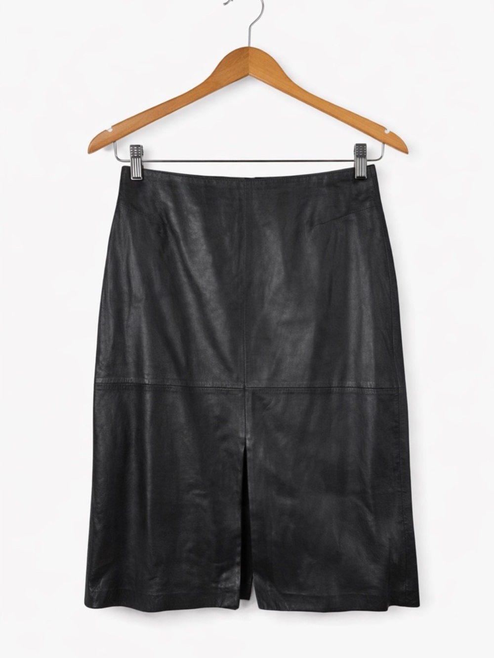 Cache Black Leather Pencil Skirt Size 8 Y2K Career Chic Office Goth Luxe Classic